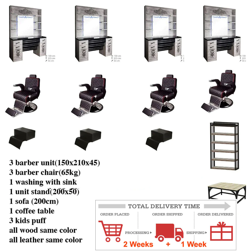Premium Barber Shop Furniture Set Plywood Crafted Chairs