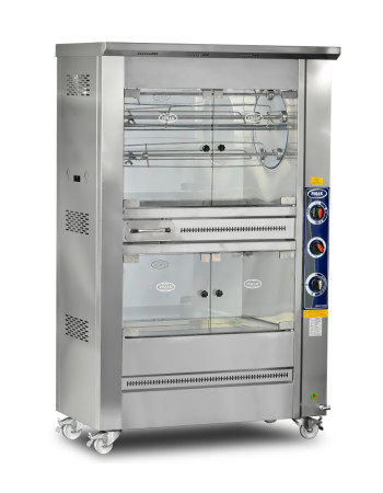 Rôtissoire à Poulet avec Présentoir Chauffant | Rôtissoire Commerciale à Gaz & Électrique – 5 Broches, Capacité de 20 Poulets Rôtissoire à Poulet avec Présentoir Chauffant | Rôtissoire Commerciale à Gaz & Électrique – 5 Broches, Capacité de 20 Poulets