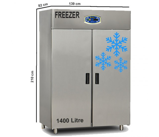 Commercial Freezer 1400 Litre Stainless Steel Double Glass Door Catering Freezer Upright Cabinet
