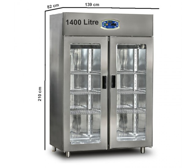 Commercial Fridge 1400 Litre Stainless Steel Double Glass Door Catering Refrigerator Upright Cabinet