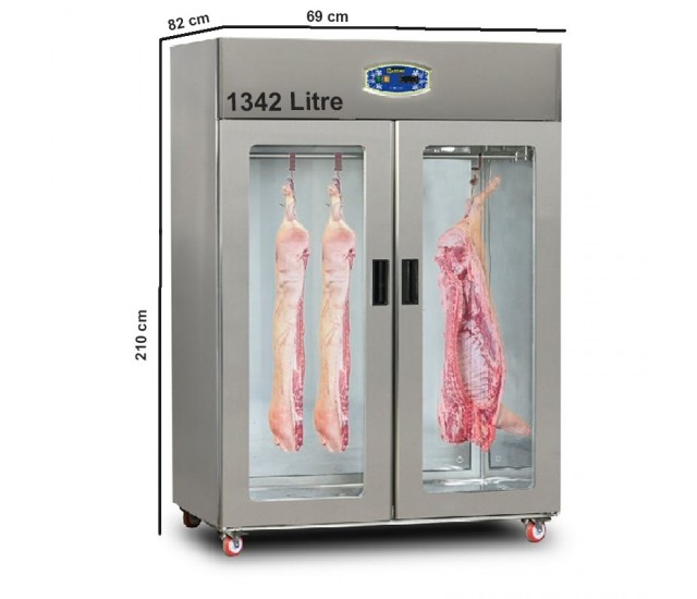 Commercial Static Fridge 1342 Litre Stainless Steel Double Glass Door Catering Refrigerator Upright Cabinet