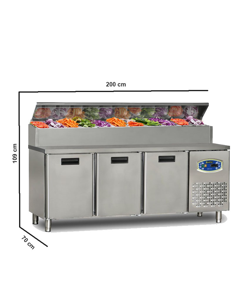 Pizza prep fridge 3 Door Pizza Prep Refrigerator Short Height
