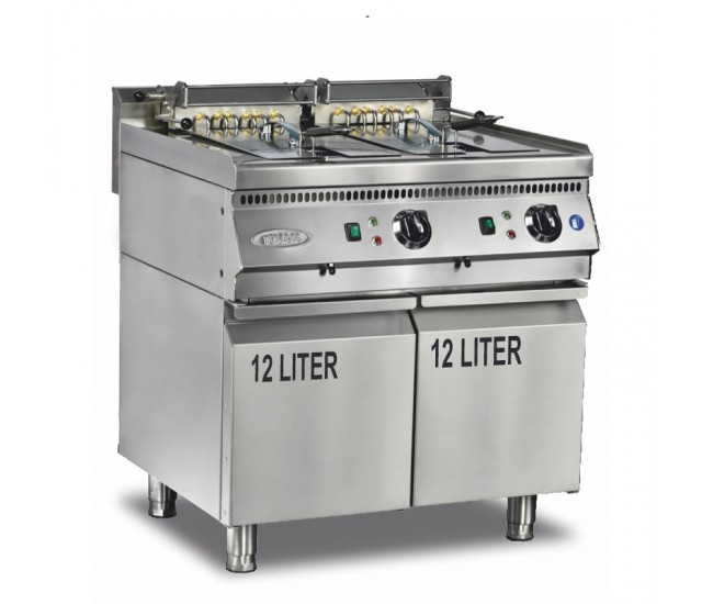 Commercial Gas Fryer 12 + 12 Litre CounterTop Chips Fryer With Thermostats 700 Series