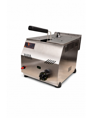 Propangas aus Edelstahl Gewerbliche Arbeitsplatte Fritteuse Propan Lpg 8 Lt Ce Zertifiziert mit 3 Jahren Garantie 8-Liter Tisch-Propangas-Fritteuse mit Flammenausfallsicherung – Perfekt für den Innen- und Außenbereich