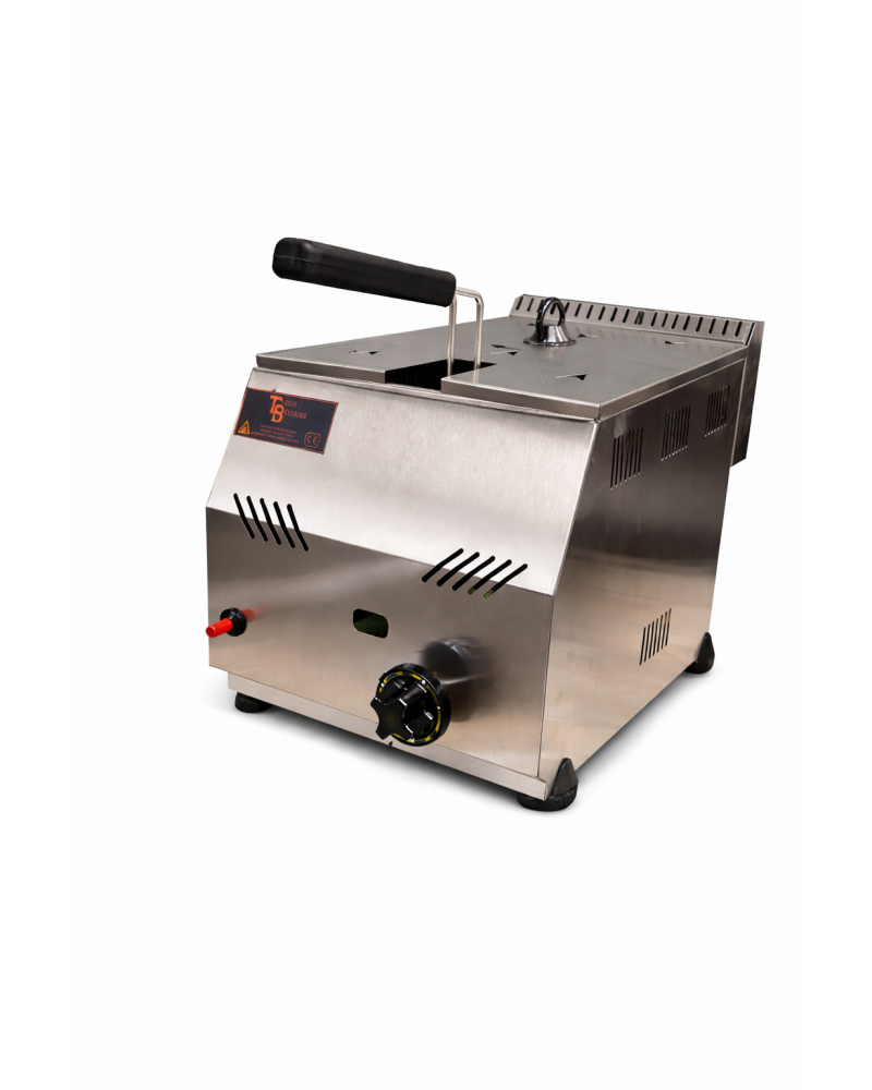 Propangas aus Edelstahl Gewerbliche Arbeitsplatte Fritteuse Propan Lpg 8 Lt Ce Zertifiziert mit 3 Jahren Garantie 8-Liter Tisch-Propangas-Fritteuse mit Flammenausfallsicherung – Perfekt für den Innen- und Außenbereich