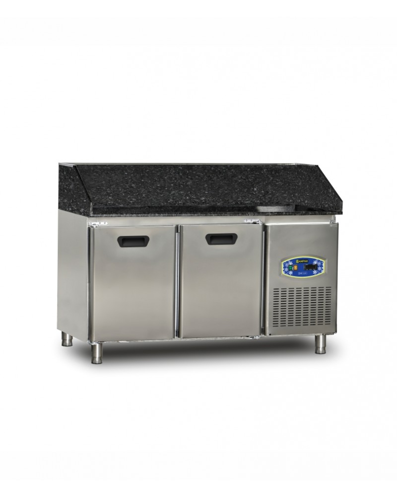 TURCO Double Door Pizza Preparation Refrigerator 150cm Commercial Stainless Steel Granite Top