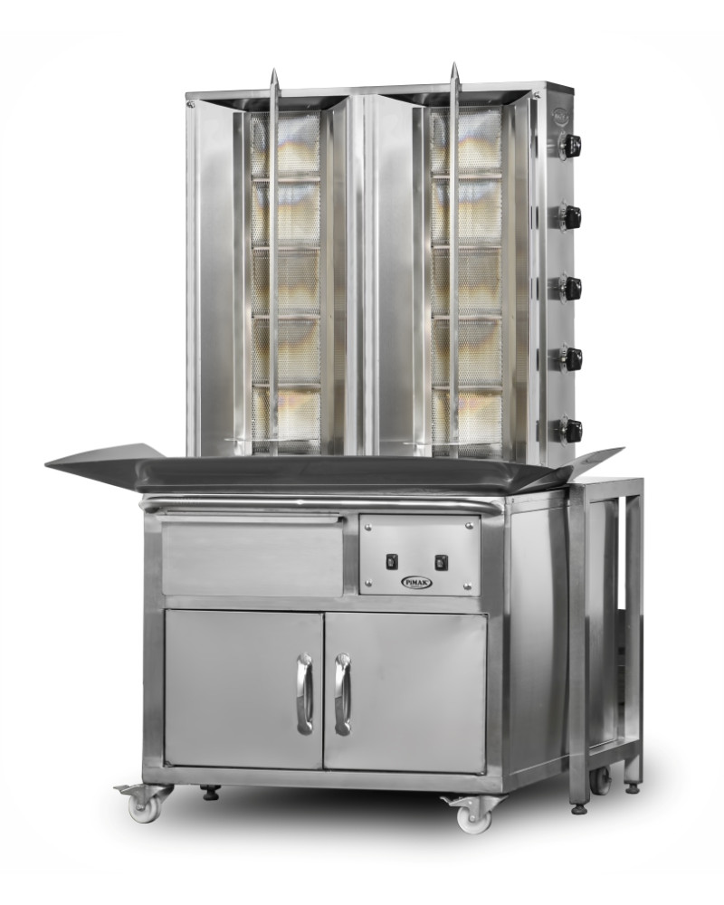 <div class="urunaciklama">                        <div class="urunbaslikalan">                            <h1>DO2/M077-X5+5 Shawarma Machine at Trolley</h1>                            <span>Pimak Profes