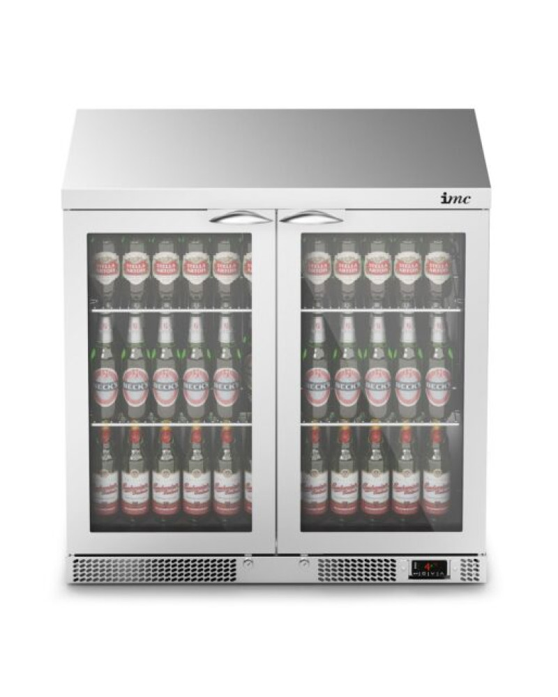 F77/250 - IMC Mistral M90 Bottle Cooler [Front Load] - Glass Door - Stainless Steel Frame - H 900 mm - W 900 mm - 0.232 kW