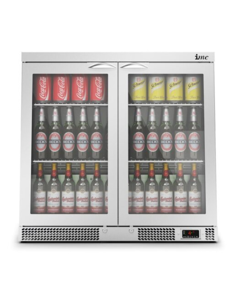 F77/251 - IMC Mistral M90 Bottle Cooler [Front Load] - Glass Door - Stainless Steel Frame - H 850 mm - W 900 mm - 0.232 kW