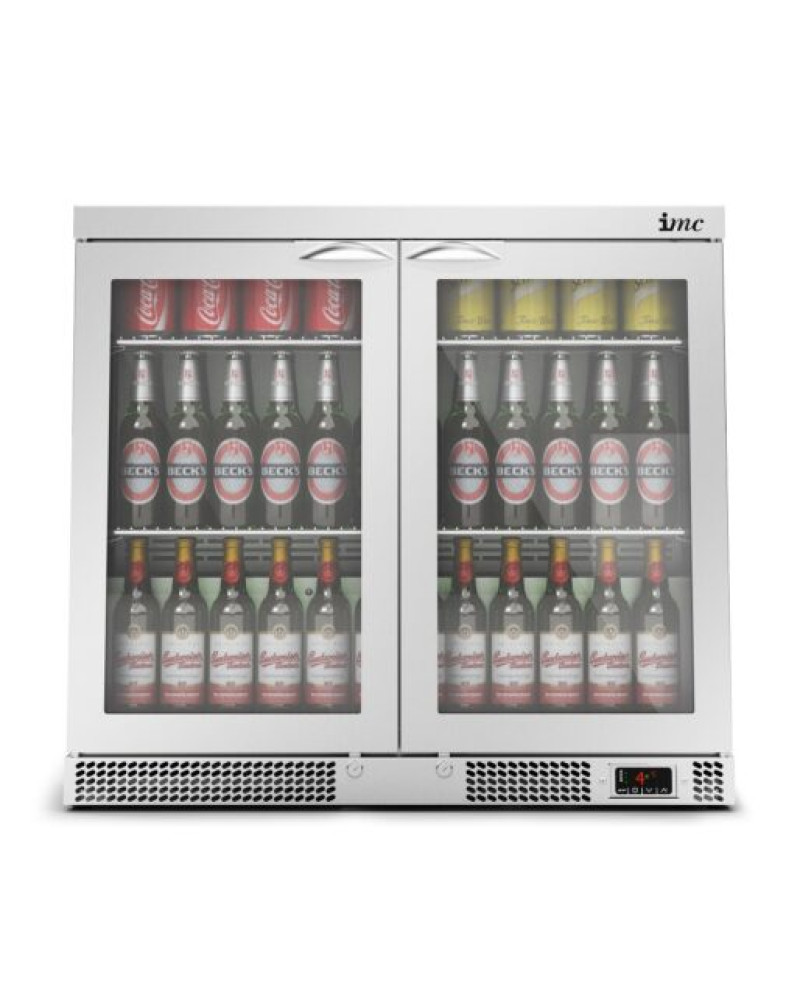 F77/252 - IMC Mistral M90 Bottle Cooler [Front Load] - Glass Door - Stainless Steel Frame - H 800 mm - W 900 mm - 0.232 kW