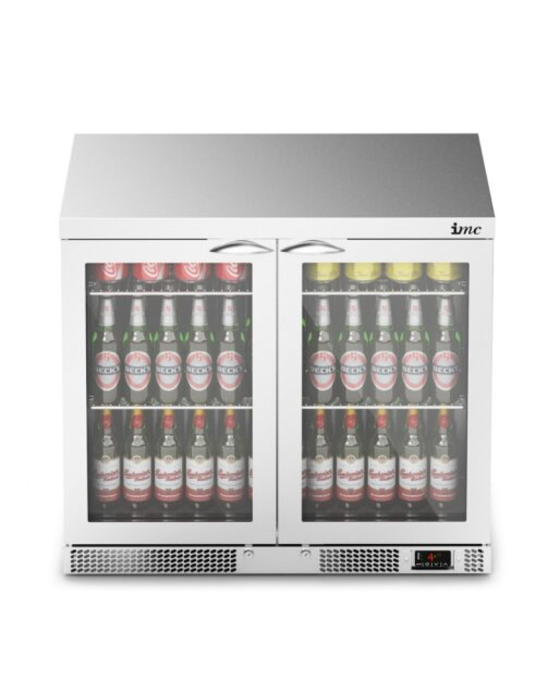 F77/252 - IMC Mistral M90 Bottle Cooler [Front Load] - Glass Door - Stainless Steel Frame - H 800 mm - W 900 mm - 0.232 kW