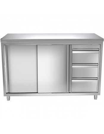 Commercial Worktop Floor Cupboard 3 drawers Right 2 sliding doors Stainless steel Width 1600mm Depth 700mm | TurcoBazaar THASR167R3