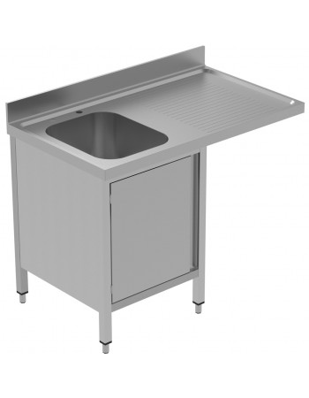 Commercial Sink for dishwashers with Cupboard 1 bowl Left Splashback 1200mm Depth 600mm | TurcoBazaar VSCH126LBS