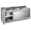 Commercial Sink with Cupboard Stainless steel 2 bowls Left Splashback Width 1800mm Depth 700mm | TurcoBazaar VSC187LBT