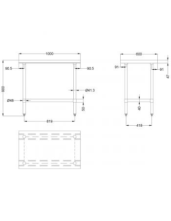Commercial Work table Stainless steel Bottom shelf 600x600x900mm | TurcoBazaar WTG600X600