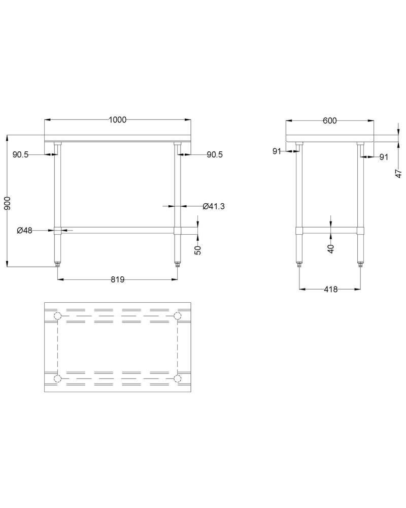 Commercial Work table Stainless steel Bottom shelf 600x600x900mm | TurcoBazaar WTG600X600