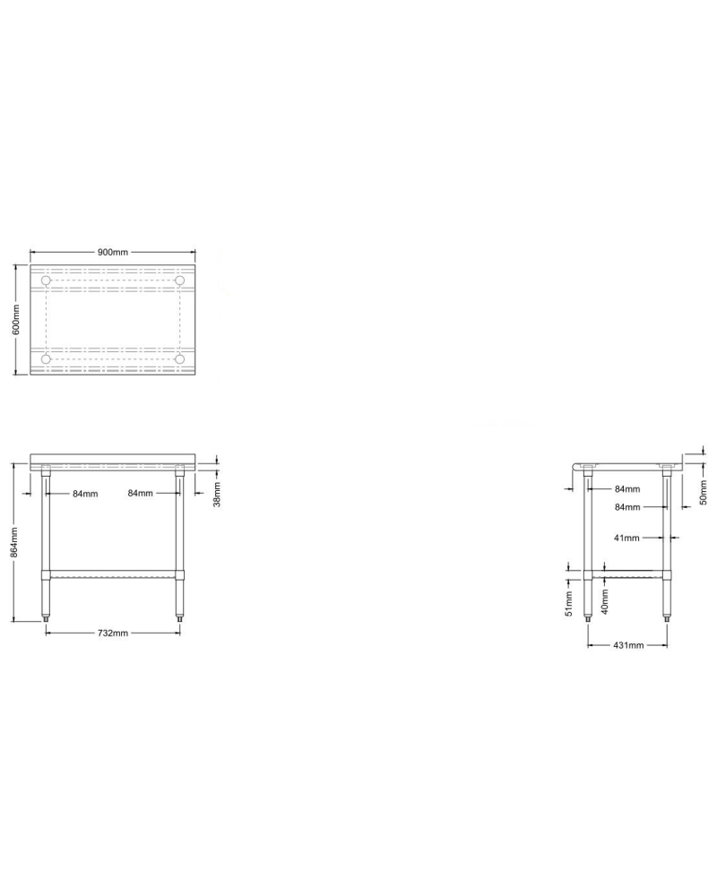 Commercial Work table Stainless steel Rear upstand Bottom shelf 600x600x900mm | TurcoBazaar WTG600X60050R