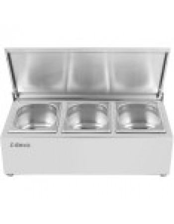 Commercial Condiment Holder with lid including 3xGN1/6-100mm containers Stainless steel | CHD03AFL Commercial Condiment Holder with lid including 3xGN1/6-100mm containers Stainless steel | CHD03AFL