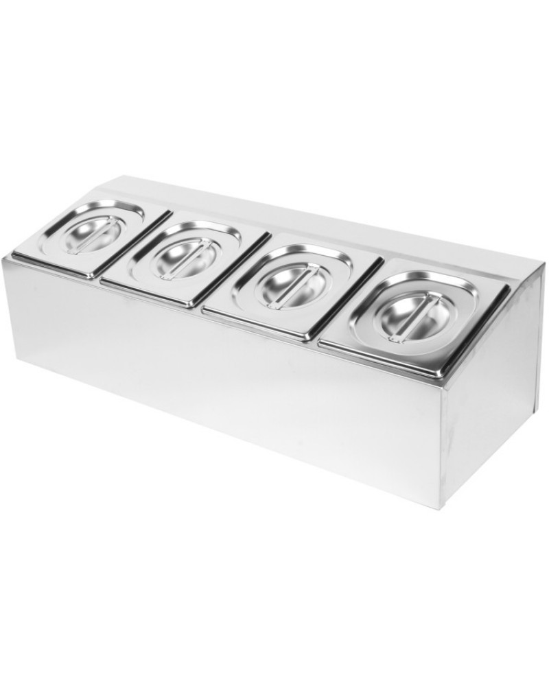 Commercial Condiment Holder including 4xGN1/6-100mm pans & lids | CHD04A Commercial Condiment Holder including 4xGN1/6-100mm pans & lids | CHD04A