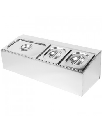 Commercial Condiment Holder including 2xGN1/6-150mm & 1xGN1/3-150mm pans & lids | CHD04AD2 Commercial Condiment Holder including 2xGN1/6-150mm & 1xGN1/3-150mm pans & lids | CHD04AD2