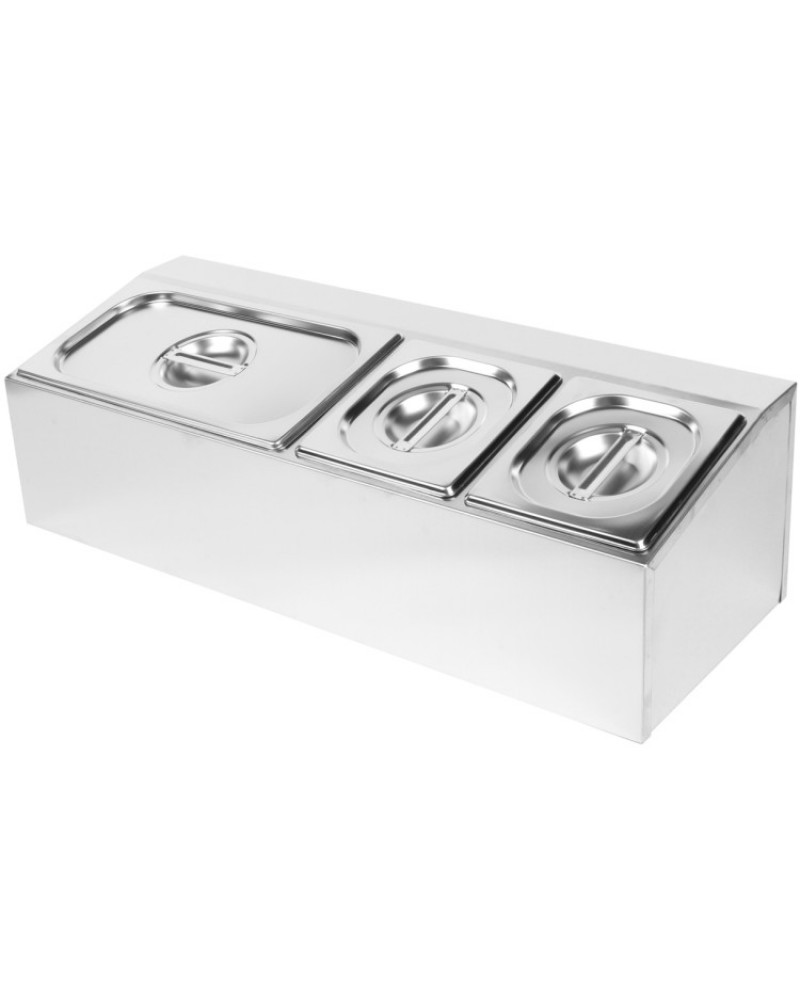 Commercial Condiment Holder including 2xGN1/6-150mm & 1xGN1/3-150mm pans & lids | CHD04AD2 Commercial Condiment Holder including 2xGN1/6-150mm & 1xGN1/3-150mm pans & lids | CHD04AD2