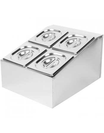 Commercial Condiment Holder including 4xGN1/6-150mm containers with lids Stainless steel | CHD04BD Commercial Condiment Holder including 4xGN1/6-150mm containers with lids Stainless steel | CHD04BD