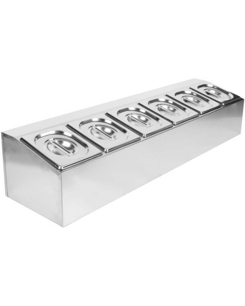 Commercial Condiment Holder including 6xGN1/6-150mm pans & Lids | CHD06AD Commercial Condiment Holder including 6xGN1/6-150mm pans & Lids | CHD06AD