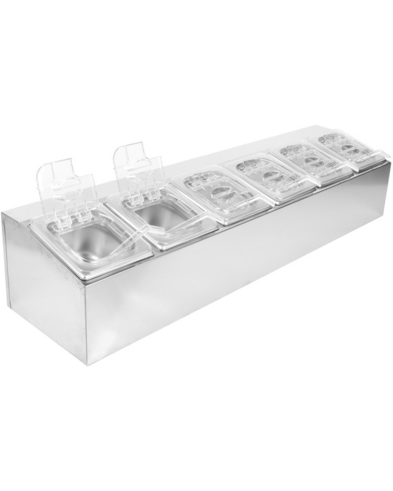 Commercial Condiment Holder including 6xGN1/6-100mm pans & fliptop lids | CHD06APCFL Commercial Condiment Holder including 6xGN1/6-100mm pans & fliptop lids | CHD06APCFL