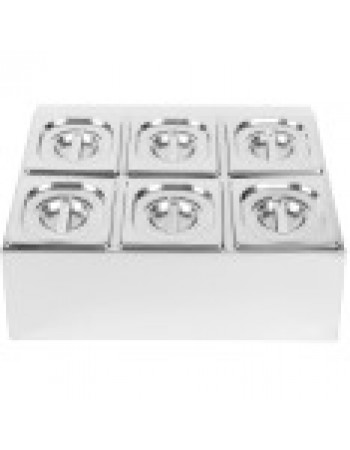 Commercial Condiment Holder including 6xGN1/6-100mm pans & lids | CHD06B Commercial Condiment Holder including 6xGN1/6-100mm pans & lids | CHD06B