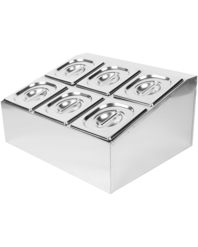 Commercial Condiment Holder including 6xGN1/6-100mm pans & lids | CHD06B Commercial Condiment Holder including 6xGN1/6-100mm pans & lids | CHD06B
