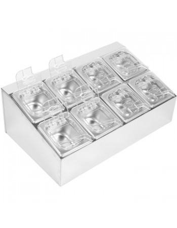 Commercial Condiment Holder including 8xGN1/6-100mm pans & fliptop lids | CHD08BPCFL Commercial Condiment Holder including 8xGN1/6-100mm pans & fliptop lids | CHD08BPCFL