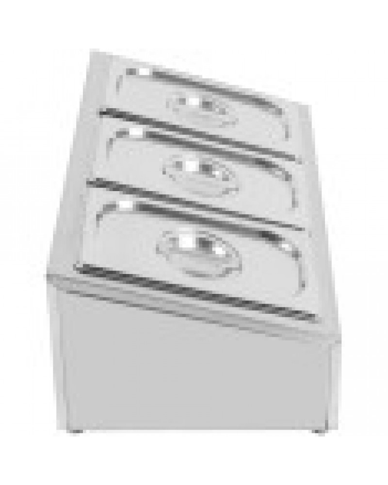 Commercial Condiment Holder including 3xGN1/4-150mm containers with lid Stainless steel | CHE03AD Commercial Condiment Holder including 3xGN1/4-150mm containers with lid Stainless steel | CHE03AD