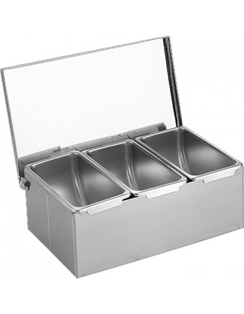 Commercial Condiment Holder with lid including 3 containers Stainless steel |  CHF03 Commercial Condiment Holder with lid including 3 containers Stainless steel |  CHF03