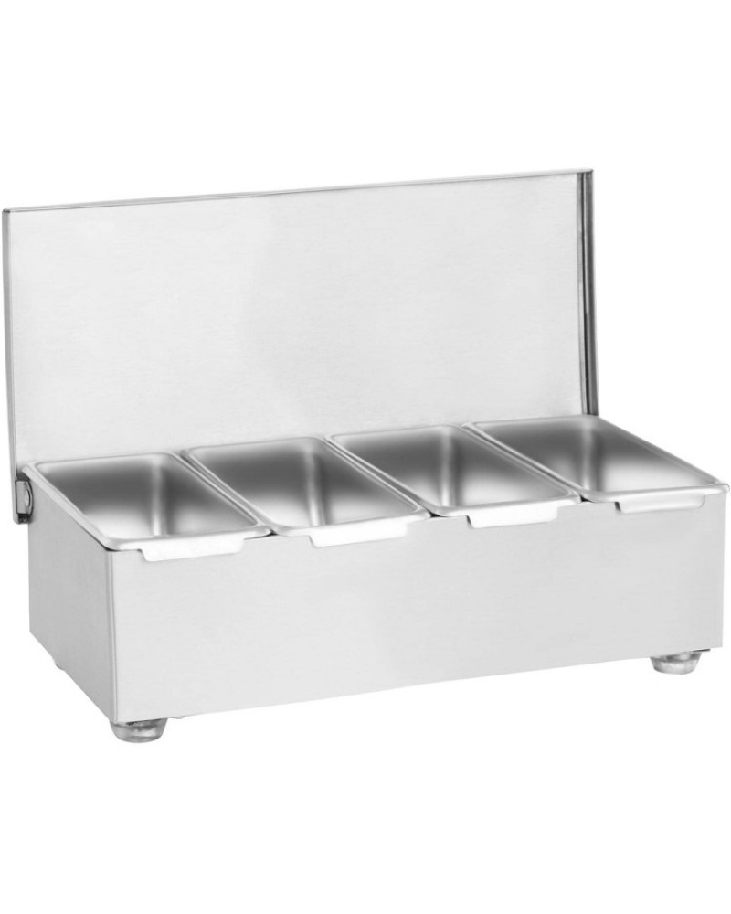 Commercial Condiment Holder with lid including 4 containers Stainless steel | CHF04 Commercial Condiment Holder with lid including 4 containers Stainless steel | CHF04