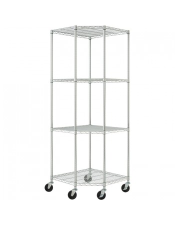 Commercial 4 Tier Pentagon Shelving Unit Chrome Wire with Wheels 1000kg 680x680x1880mm |  CJA1363
