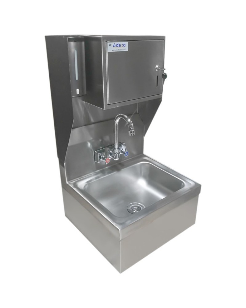 Wall mounted Hand Sink with Faucet & Automatic Soap dispenser & Paper towel dispenser Side splash Stainless steel | TurcoBazaar HS17FSDTDUSP