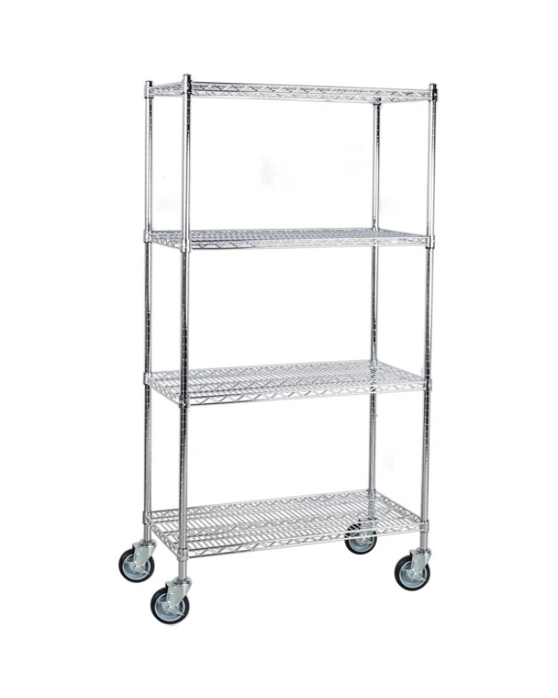 Professional Wire Shelving Unit 4 tier Grey Mobile 560x350x1200mm | W4T Professional Wire Shelving Unit 4 tier Grey Mobile 560x350x1200mm | W4T