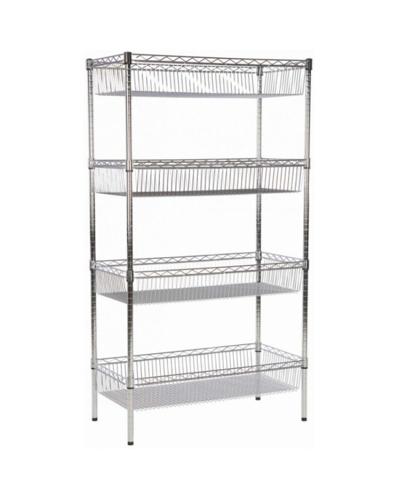 Commercial Wire basket Shelving unit 4 tier 400kg 900x450x1800mm Chrome wire |  WBA9045180A4C