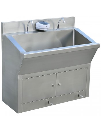 Commercial Stainless Steel Double Scrub Sink with Pedal Controls & Dual Faucets 1200x600x1000mm | TurcoBazaar YYJT126 Commercial Stainless Steel Double Scrub Sink with Pedal Controls & Dual Faucets 1200x600x1000mm | TurcoBazaar YYJT126