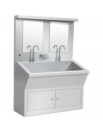 Commercial Stainless Steel Double Scrub Sink with Mirrors, Pedal Controls & Dual Faucets 1200x600x1800mm | TurcoBazaar YYKY1261 Commercial Stainless Steel Double Scrub Sink with Mirrors, Pedal Controls & Dual Faucets 1200x600x1800mm | TurcoBazaar YYKY1261