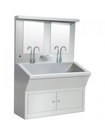 Commercial Stainless Steel Double Scrub Sink with Mirrors, Pedal Controls & Dual Faucets 1200x600x1800mm | TurcoBazaar YYKY1261