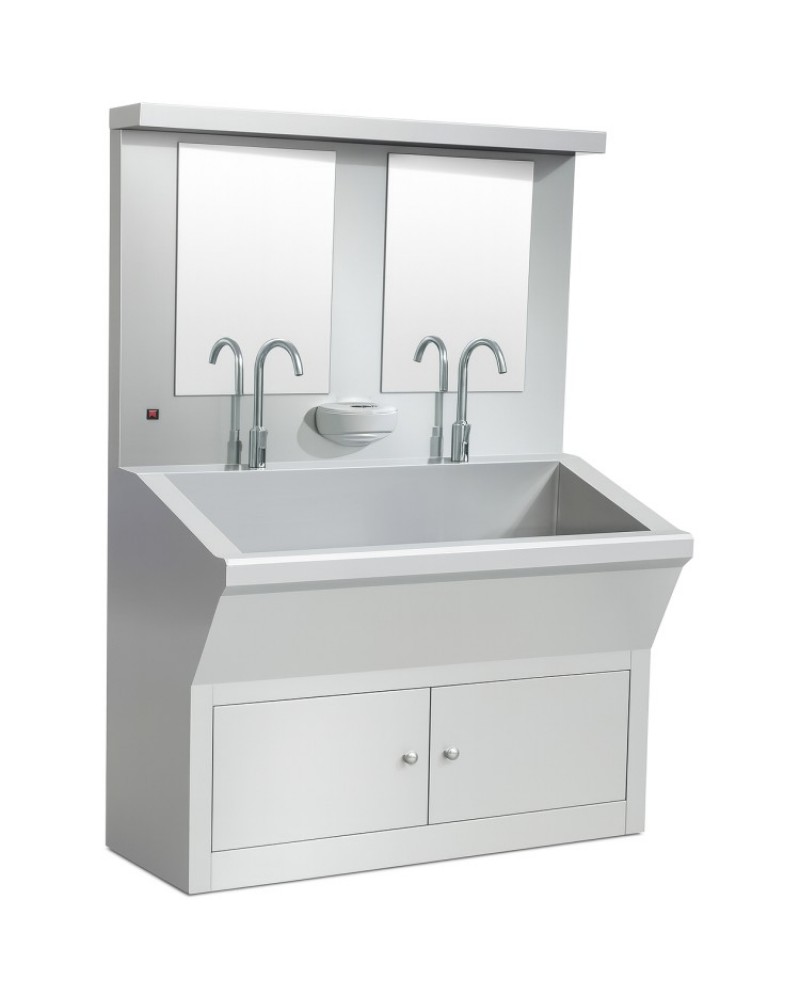Commercial Stainless Steel Double Scrub Sink with Mirrors, Pedal Controls & Dual Faucets 1200x600x1800mm | TurcoBazaar YYKY1261 Commercial Stainless Steel Double Scrub Sink with Mirrors, Pedal Controls & Dual Faucets 1200x600x1800mm | TurcoBazaar YYKY1261