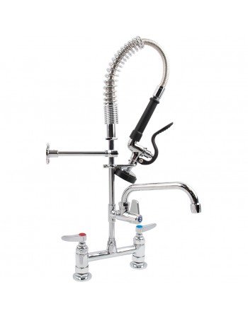 6-Inch Mini Dual Temperature Pre-Rinse Faucet with Spray Valve and 8" Swing Faucet Deck Mount Chrome Plated Brass | TurcoBazaar 5809A08