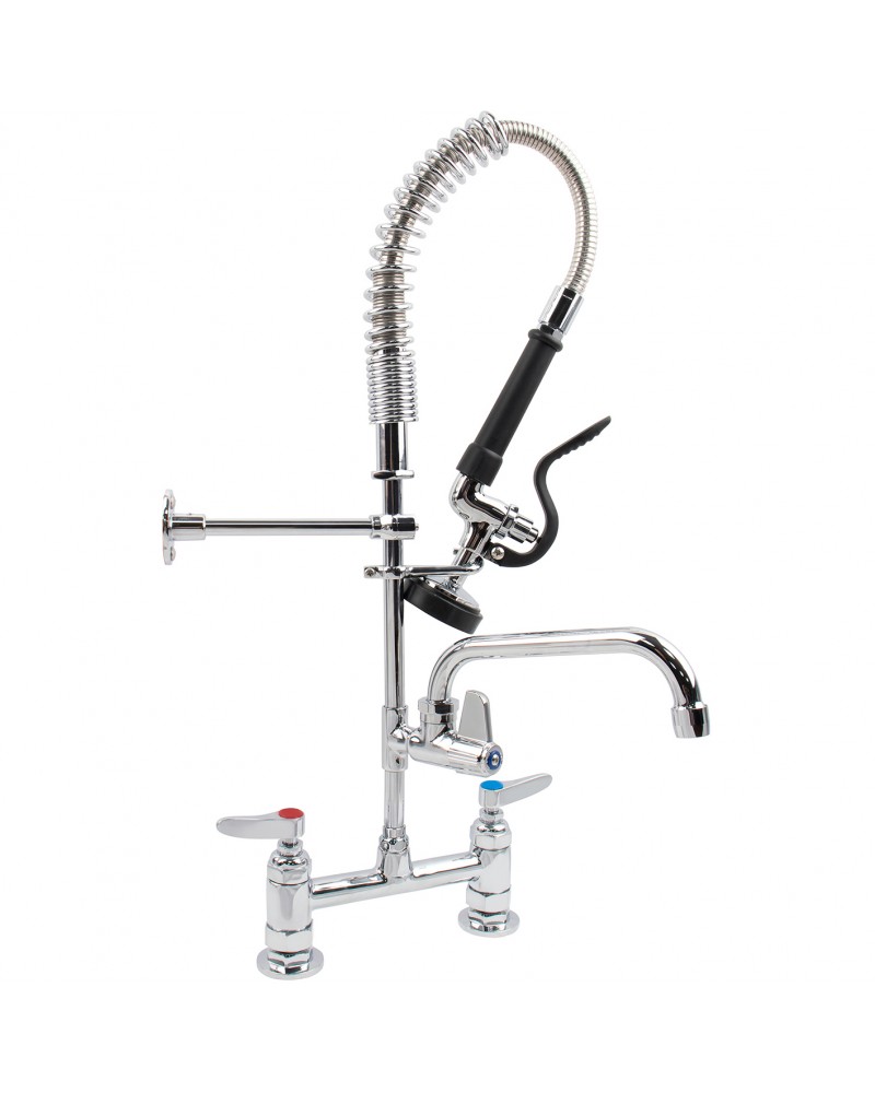 6-Inch Mini Dual Temperature Pre-Rinse Faucet with Spray Valve and 8" Swing Faucet Deck Mount Chrome Plated Brass | TurcoBazaar 5809A08 6-Inch Mini Dual Temperature Pre-Rinse Faucet with Spray Valve and 8" Swing Faucet Deck Mount Chrome Plated Brass | TurcoBazaar 5809A08