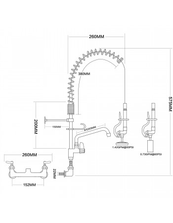 6-Inch Mini Dual Temperature Pre-Rinse Faucet with Spray Valve and 8" Swing Faucet Wall Mount Chrome Plated Brass | TurcoBazaar 5810A08