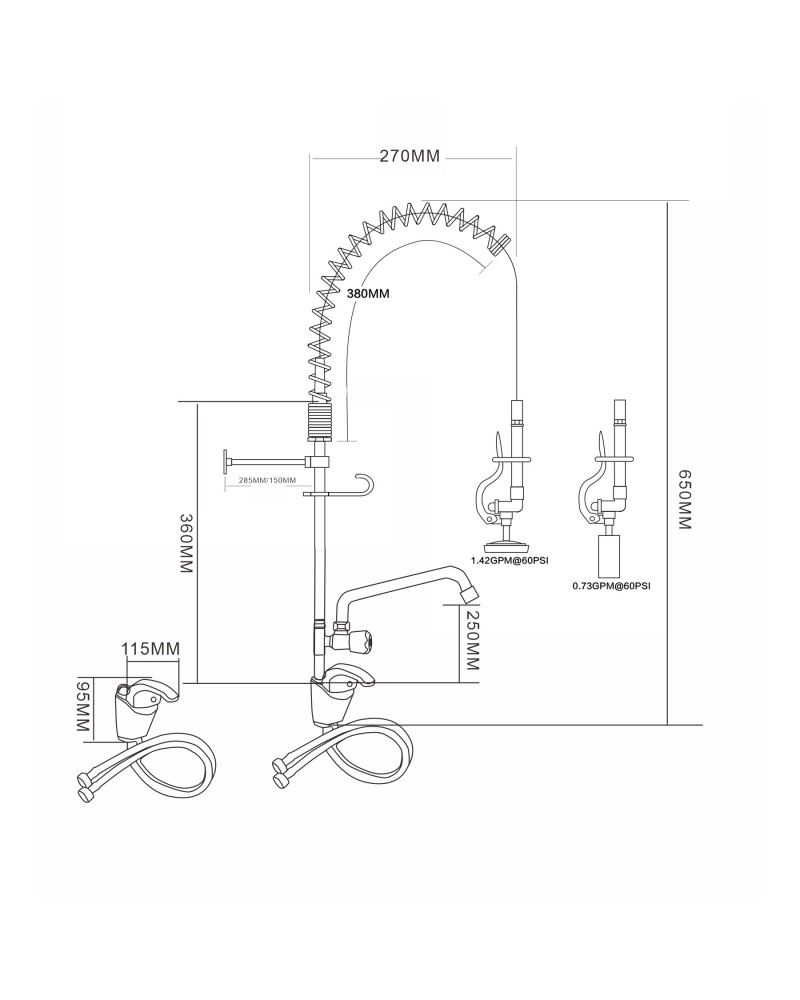 Mini Single Hole Deck Mount Dual Temperature High-Pressure Pre-Rinse Faucet with 8" Swing Nozzle Chrome Plated Brass | TurcoBazaar 6801A08