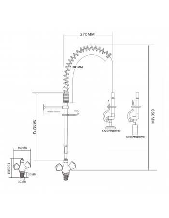 Single Hole Deck Mount Dual Temperature High-Pressure Pre-Rinse Faucet Chrome Plated Brass | TurcoBazaar 6802A