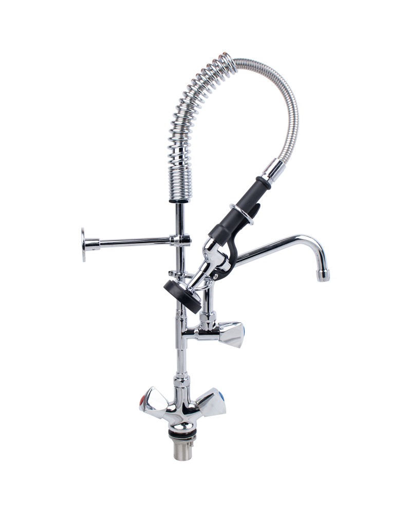 Single Hole Deck Mount Dual Temperature High-Pressure Pre-Rinse Faucet with 8" Swing Nozzle Chrome Plated Brass | TurcoBazaar 6802A08
