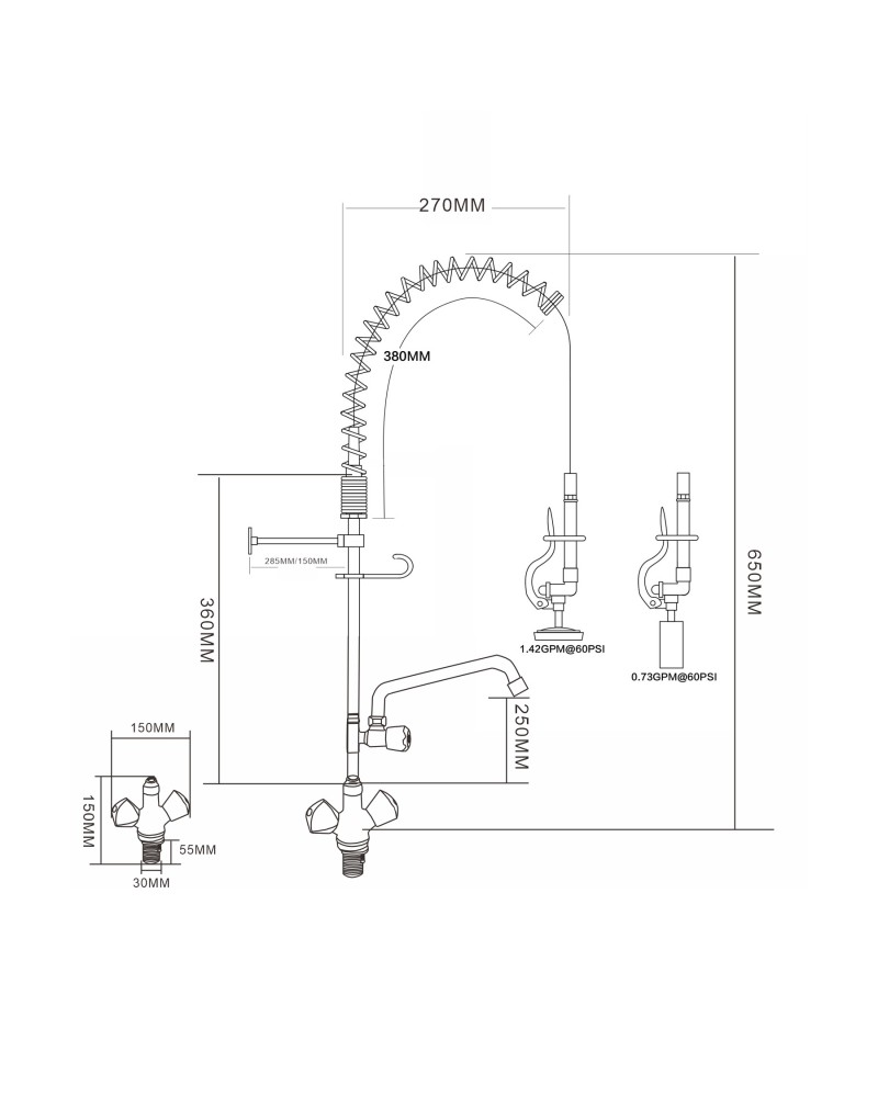 Single Hole Deck Mount Dual Temperature High-Pressure Pre-Rinse Faucet with 8" Swing Nozzle Chrome Plated Brass | TurcoBazaar 6802A08