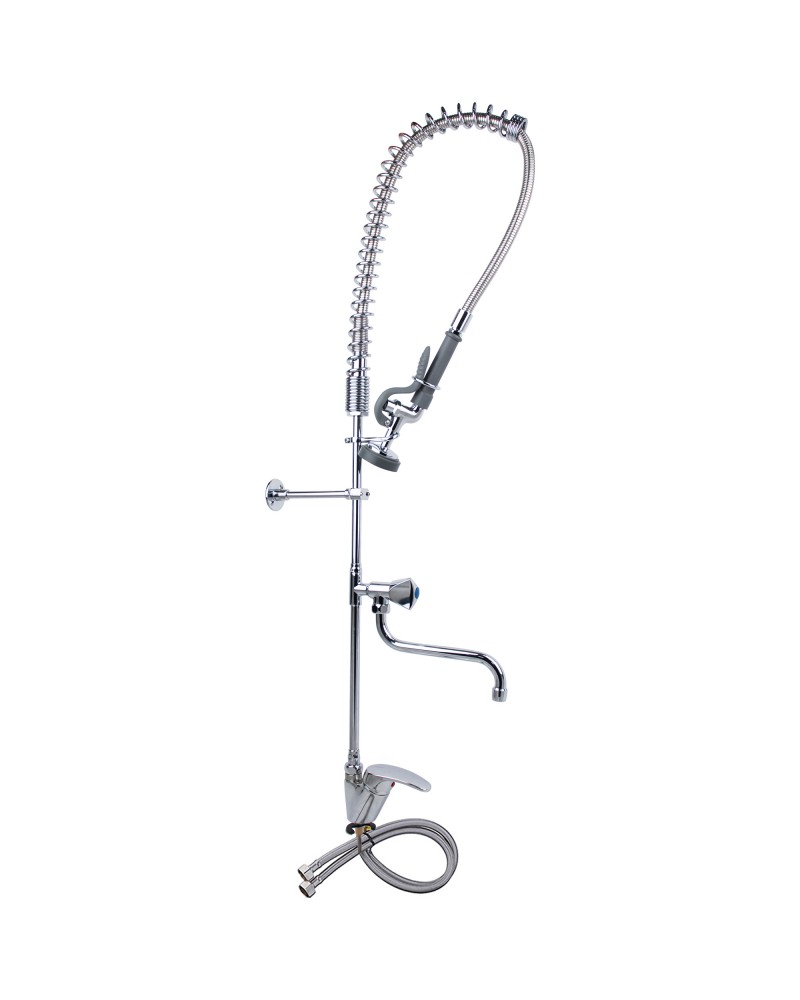 Single Hole Deck Mount Standard Pre-Rinse Faucet with Lever Handle and 12" Swing Nozzle Chrome Plated Brass | TurcoBazaar 6901A12